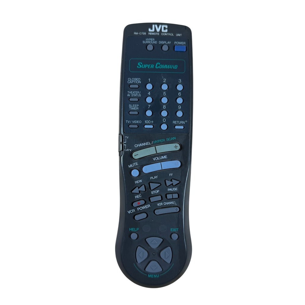 JVC RM-C728 Remote Control Unit Black Super Command TV VCR OEM Replacement
